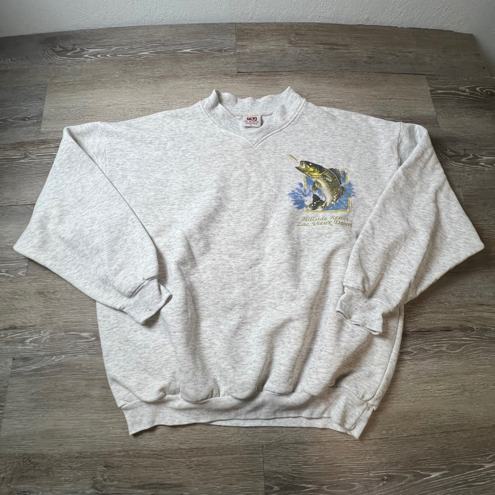 Art Unlimited Sportswear Sweatshirt Men XL Gray Bass Fishing Hillside Resort USA